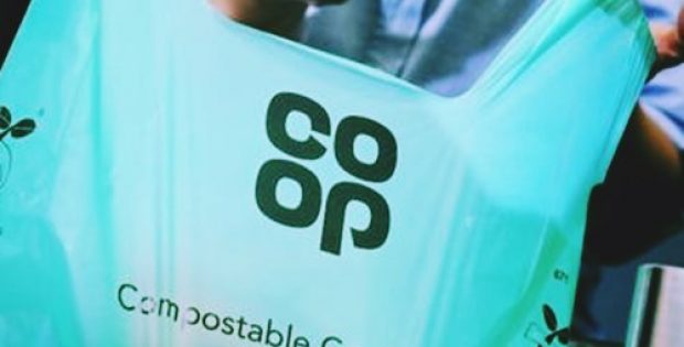 co-op single use plastic bags compostables